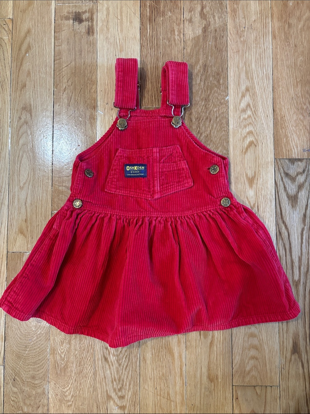 Vintage OshKosh B'gosh Bright Red Corduroy Overall Dress. 2-3Y